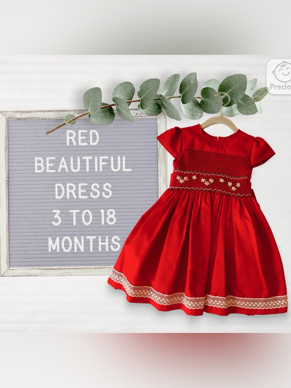 Red Smocked Dress for Baby Girls